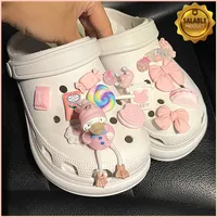 Söt 3D Pink Duck Charms Designer Diy Animal Jeans Skor Decation Accessories For Jibs Cogs Hello Kids Boys Girls Gifts 220718