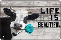 Cow Picture Wall Living Room Decor Tin Sign Life is Beautiful Wall Art Print Vintage Retro Poster Paintings Home Bar Cafe Decor
