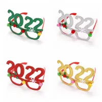 Moda Glitter Christmas Glasses Decoration 2022 Holiday Glass Frame Decorações de casas de natal presentes