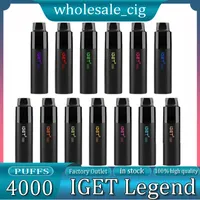 Аутентичная легенда Iget одноразовая Edobles E -сигареты комплект для устройств 4000 Puffs мощный батарея 1500 мАч.