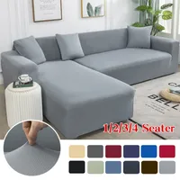 Grey Plain Color Elastic Stretch Sofa Cover Need Order 2Piece Sofa Cover If L-style fundas sofas con chaise longue Case for Sofa 220524