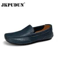 JKPUDUN Men Shoes Luxury Brand Genuine Leather Casual Driving Loafers Moccasins Slip on Italian for Big Size 220808