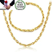 OMHXZJ Whole Personality Fashion OL Woman Girl Gift Gold Full Lateral Chain 18KT Gold Bracelet Necklace Jewelry Set SE42261u