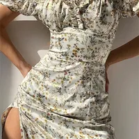 WANNATHIS الصيف الأزهار قبالة الكتف نفخة فستان ماكسي للمرأة رداء مثير الدانتيل أعلى الجانب انقسام الأنيقة midcalf الفستان الجمالي 220525