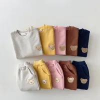 Top quality Toddler Outfits Clothing Sets Long Baby Boy girl Tracksuit Cute Bear Head Embroidery Sweatshirt Pants 2pcs Sport Suit Fashion big Kids Girls Clothes Set
