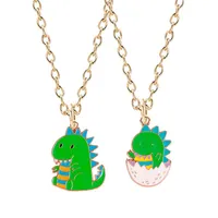 Anhänger Halsketten Cartoon Little Tierlegierung Choker Super süßes grün gebrochenes Muschel Dinosaurierpaar Geburtstag Geschenk Schmuck Zubehör Anneiger