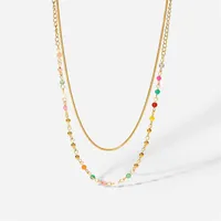 Pendanthalsband Dubbelskikt halsband Färgglada stenpärla repkedja europeisk och amerikansk styleParty Trend smycken gåvorspendant