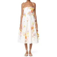 Открытка цветочное аппликация льняная льняная шелковая миди-платье белое элегантное французское цветочное пушистое ремешок для спагетти Лонг-выпускной лето 220429