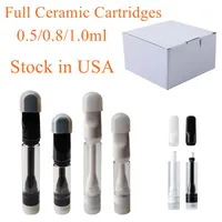 In Stock Full Ceramic Vape Cartridges Black White Atomizers Oil Carts 0.5ml 0.8ml 1.0ml Vapes Pen E Cigarette 510 Thread Vaporizer Thick Dab Wax Foam Packaging