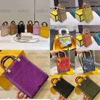 Fashion Mini Sunshine Shopper Bag Braun Jacquard Motiv Stoff Plexiglass Griffe Roma Leder kleine Tasche Luxurys Hei￟stempel Handtaschen Crossbody Bags S T4pt#