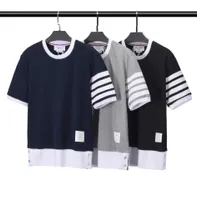 22 mode luxe merk tb-thom shirts met korte mouwen unisex bemanning nek garen geverfd vier bar streep