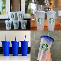24oz 16oz Kids Mugs Starbucks Color Changing Cups Plastic Tumblers With Straw and Lid Repeated use beverage Coffee Drinking Multicolor Starbuck Cup 639 E3