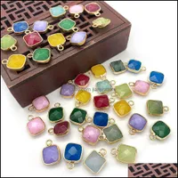 Charms 11x15mm złota krawędź kwadratowy Naturalny kryształ jadean kamienna zielona niebieska wisywania kwarcowa modne dla biżuterii Ma Jiaminstore Dhhwx
