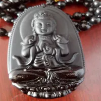 Подвеска Будды Натуральное обсидиан винтажное ожерелье Черное подвеска Будды для женщин нефритовые ювелирные изделия266s