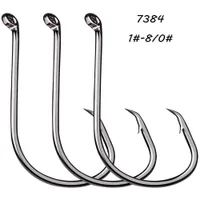 200 stks / partij 1 # -8 / 0 # 7384 Crank Hook High Carbon Steel Barbed Fishing Hooks Pesca Tackle Accessoires A001