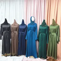 Túnica simple Medio Oriente Turquía Color sólido Gran tamaño Multicolor Vestido de túnica Vestido largo para mujeres musulmanas Niqab Set con Hijab Robe de Priere Islam