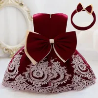 Robes de fille née costumes première robe d'anniversaire 1 an pour bébé vêtements de fille broderie princesse fête arc robe de mariage