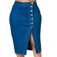 Kjolar kvinna plus storlek mode jeans kjol vintage single-breasted hög midja bodycon kvinnlig sexig pack hip split denim