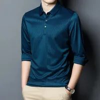 Herrpolos toppkvalitet slät svartgrön silke t skjortor för män klaret stora storlek blus arbete kontor bär tee med krage make kläder