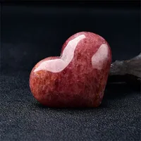 1 쌍의 빨간색 딸기 심장 석영 미네랄 크리스탈 치유 표본 선물