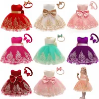 Fashion Princess Dress For Girls Multicolor Splicing Lace Bow Puffy Skirt With Head Bands Trend Clothes 55xy D3