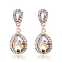 Gold Long Waterdrop Crystal Drop Dangle Earrings Copper CZ Cyrkon Kolczyk Dla Kobiet Ślub Moda Biżuteria Prezent