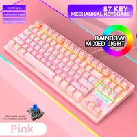 K2 Механическая клавиатура Gamer Keyboard RGB Rainbow Backlight Keyboards Gaming 87-Key Green Axis Switch USB интерфейс для ПК ноутбуки