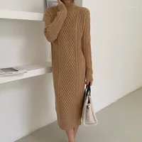 Lucyever 2022 Autumn Winter Twist Knit Knit Womens Fashion Turtleneck Dresses Long Woman Woman in stile coreano Beige Swater Casual