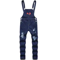 メンズジーンズデニムジャンプスーツフラワーデザインカジュアルメンズオーバーオールブルーホールクラフト刺繍ローズトレンドマンズ