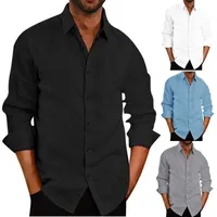 Casual Camisas Casuais Qiwn 2022 Explosão Modelos Camisa Verão Lapela Cor Sólida Botão de Manga Longa Roupas de Linho