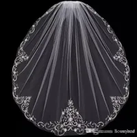 New Arrival One Layer Fingertip Wedding Veils Applique Sequins Beads Edge Cheap Tulle Bridal Veil For Bride With Comb241l