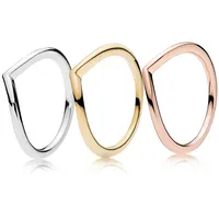 Gepolijste wishbone ring 18k geel goud vergulde ringen originele doos voor Pandora 925 Silver Rose Gold Women Wedding Ring Sets307V