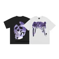 Vlones Erkek Tişörtleri 2022 Yaz Gelgit Markası Kısa Kollu Trend Metal İntikam Mor Kafatası Baskı Hip Hop Çift Yüksek Sokak Erkekleri Ve