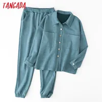 Tangada 여자 코트 솔리드 스웨이드 대형 재킷 바지 세트 가을 겨울 정장 코트 6L36 220727
