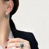 Earrings & Necklace Selected Natural Seawater Pearl Tahitian Malachite Green Black Ring Pendant Four-piece Set Female Hono22