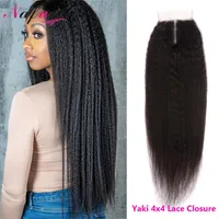 Peruvian Yaki Straight Hair Closure 4x4 Medium Brown Swiss Lace Pre Plucked Remy Kinky Human