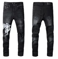 Mode Mens Jeans Cool Style Luxury Designer Denim Pant Estruerad Ripped Biker Black Blue Jean Slim Fit Motorcykelstorlek 28-40