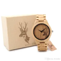 Roles BOBO BIRD Classic Bamboo Wooden Watch Elk Deer Head casual wristwatches bamboo band quartz watches for men women XjW
