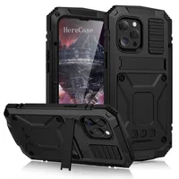 360 Full Rugged Armor Shockproof Glass Protective Case for iPhone 11 12 13 Pro Max Mini XS Max Kickstand Aluminum Metal Cover