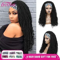 Hanne Long Black Headband Dreadlock Wig Syntetisk Soft Faux Locs Parykar Braiding Crochet Twist Hair For Women / Men 220409