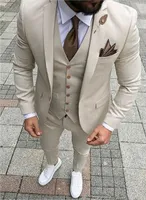 Modieuze bruidegom Tuxedos Notch Rapel Men Suits Groomsmen Beige Suits Fitwedding/Men's Bridegroom (jas+broek+Vest+Tie) Nr: 38
