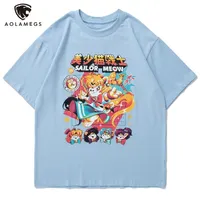 Aolamegs T-Shirt Männer Cartoon Samurai Katze gedruckte Herren-T-Shirts Sommer O-Neck Baggy Harajuku Hip Hop Fashion Streetwear Paar 220509