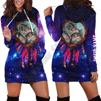 Sudaderas con capucha para mujeres sudaderas Plástectura Cosmos 3D Wolf Native Wolf Galaxy Vestido de sudadera personalizada Harajuku Streetwear