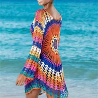 2019 Sexy Crochet Hollow Women Out Beach Dress Up Bikini Covers -Up Twimsuit Cover -Ups de traje de baño Playa Tunic Y200706