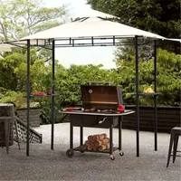 US STOCK Outdoor Steel Double Tiered Backyard Patio BBQ Grill Gazebo with Side Awning Bar Counters and Hooks WF280542AAE TTK