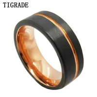 Wedding Rings Tigrade Men Tungsten Ring Black Brushed Groove Rose Gold Inside 8mm Male Band Engagement QualityWedding
