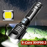 XHP90 2 Torcia a LED super potente 9 core Torcia USB XHP70 2 Torcia tattica zoom 18650 26650 USB Light ricaricabile Battey 30W217O
