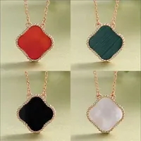 S925 Silver Jewelry Netglacespendants 18K Lucky Four-Leaf Clover Necklace Van Female Rose Gold Leaf Classic Fashion Natural Stone Agate