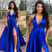 Простые королевские голубые платья на выпускной вечер