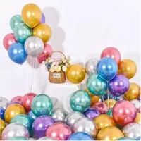 10 polegadas 50pcs/lote Novo balões de látex de pérolas de metal brilhantes Cores metálicas de cromo grossas Bolas de ar inflável para festa de aniversário 20LOT 0729